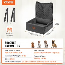 Siège d'auto pour chien VEVOR Siège d'auto pour animaux de compagnie pour petits chiens de taille moyenne jusqu'à 40 lb Noir