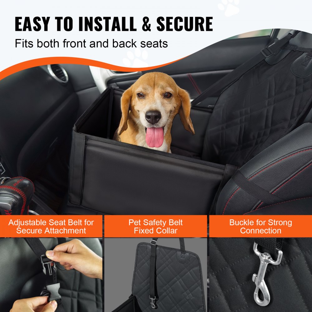 VEVOR Dog Car Seat, Dog Booster Seat for Car with  Support Frame, Pet Car Seat with Clip-On Safety Leash, Cotton Filling, Dog Car Bed for Small Dog up to 26 lbs, Black