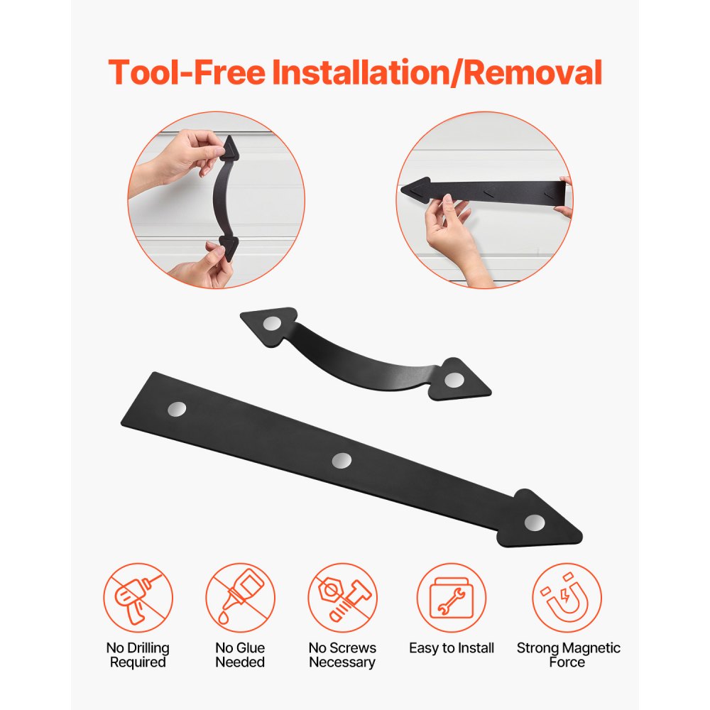VEVOR Magnetic Garage Door Hardware Kit, Decorative Garage Door Hinges Handles, Black Carriage House Accents, No Installation Needed, 4 Hinges and 2 Handles for Barn Gate Curb Appeal
