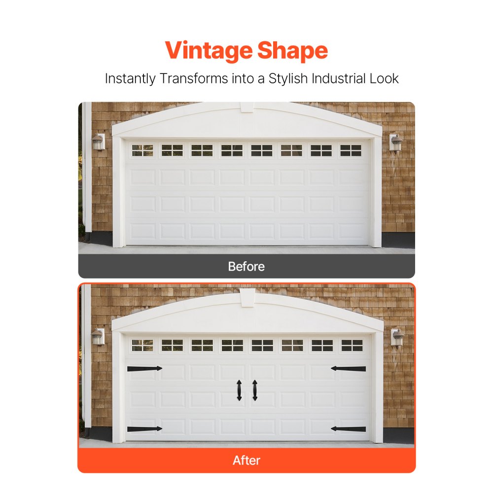 VEVOR Magnetic Garage Door Hardware Kit, Decorative Garage Door Hinges Handles, Black Carriage House Accents, No Installation Needed, 4 Hinges and 2 Handles for Barn Gate Curb Appeal