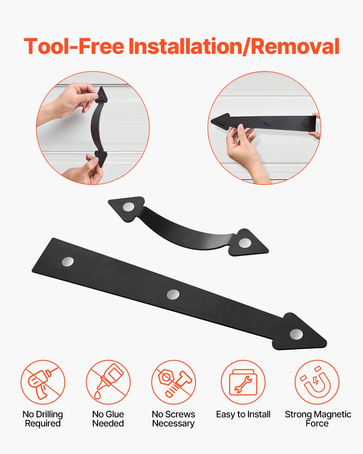 VEVOR Magnetic Garage Door Hardware Kit, Decorative Garage Door Hinges Handles, Black Carriage House Accents, No Installation Needed, 4 Hinges and 2 Handles for Barn Gate Curb Appeal