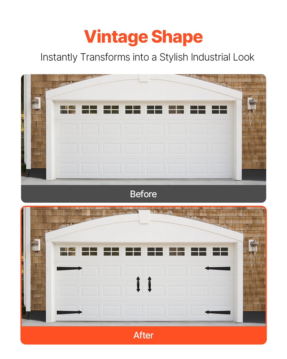 VEVOR Magnetic Garage Door Hardware Kit, Decorative Garage Door Hinges Handles, Black Carriage House Accents, No Installation Needed, 4 Hinges and 2 Handles for Barn Gate Curb Appeal