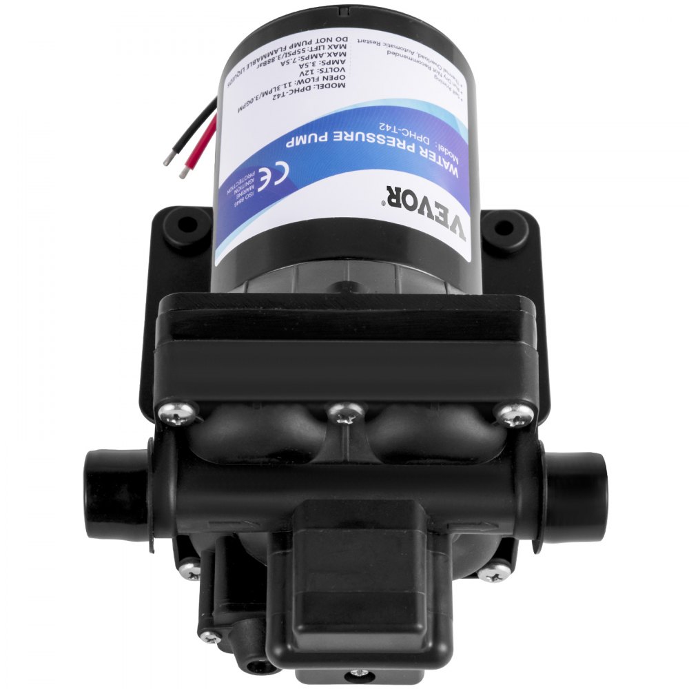 VEVOR Fresh Water Pump, 12 V Self Priming Sprayer Pump, 11 L/min(3 GPM) RV Water Pump, with Pressure Switch 3.8 bar(55 PSI) Self Priming Water Pump, Detachable Strainer 12V Diaphragm Pump, for RV Camper Marine Boat Lawn