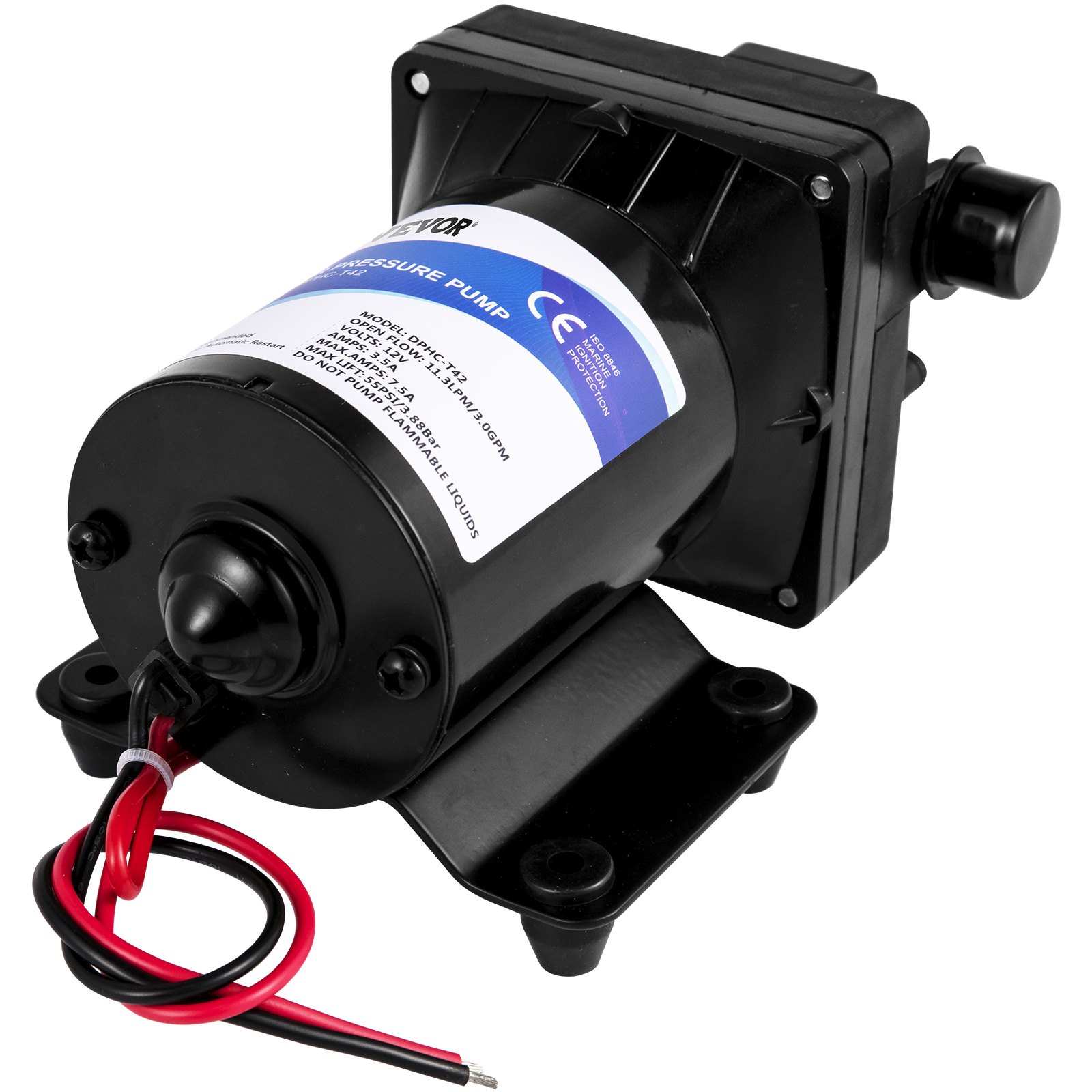 VEVOR Fresh Water Pump, 12 V Self Priming Sprayer Pump, 11 L/min(3 GPM) RV Water Pump, with Pressure Switch 3.8 bar(55 PSI) Self Priming Water Pump, Detachable Strainer 12V Diaphragm Pump, for RV Camper Marine Boat Lawn