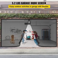 VEVOR garasjedørskjerm, 16 x 7 fot for 2 biler, 5,2 lbs kraftig glassfibernett for rask inngang med selvforseglende magnet og vektet bunn, barne-/dyrevennlig, enkel å installere og uttrekkbar