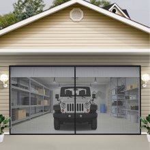 VEVOR garasjedørskjerm, 16 x 7 fot for 2 biler, 5,2 lbs kraftig glassfibernett for rask inngang med selvforseglende magnet og vektet bunn, barne-/dyrevennlig, enkel å installere og uttrekkbar