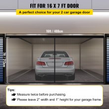 VEVOR Garage Door Screen, 16 x 7 ft for 2 Cars, 5.2 lbs Heavy-Duty Fiberglass Mesh for Quick Entry with Self Sealing Magnet and Weighted Bottom, Kids / Pets Friendly, Easy to Install and Retractable