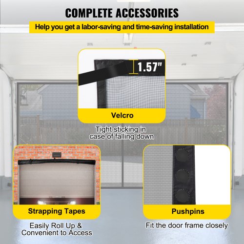 VEVOR Garage Door Screen, 18 x 7 ft for 2 Cars, 5.8 lbs Heavy-Duty Fiberglass Mesh for Quick Entry with Self Sealing Magnet and Weighted Bottom, Kids / Pets Friendly, Easy to Install and Retractable
