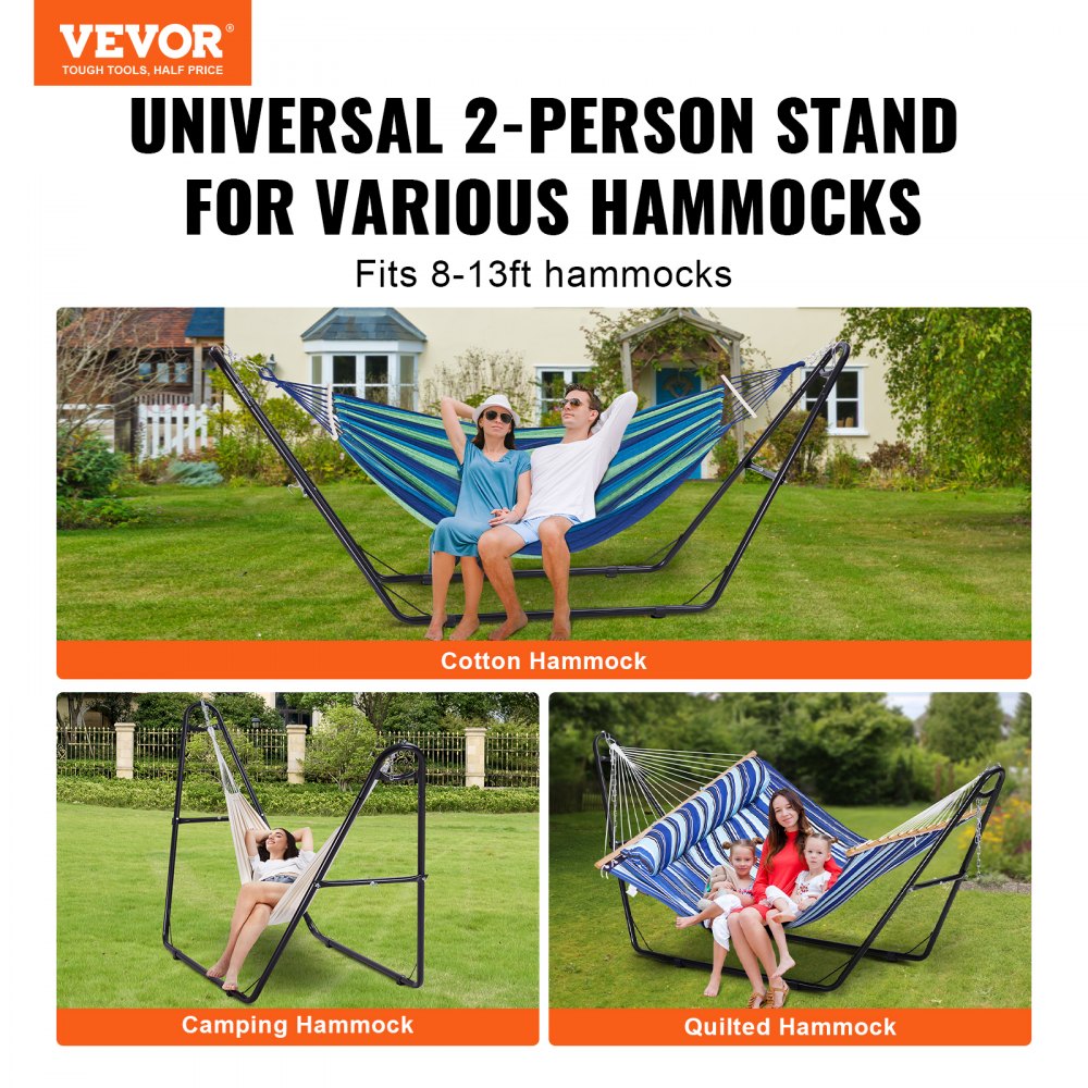 VEVOR - Soporte universal para hamaca para 2 personas, ajustable, resistente, con capacidad de 250 kg, compatible con hamacas de 2,4 a 4 m, para exteriores e interiores, portátil, con cadena, gancho y bolsa de transporte.