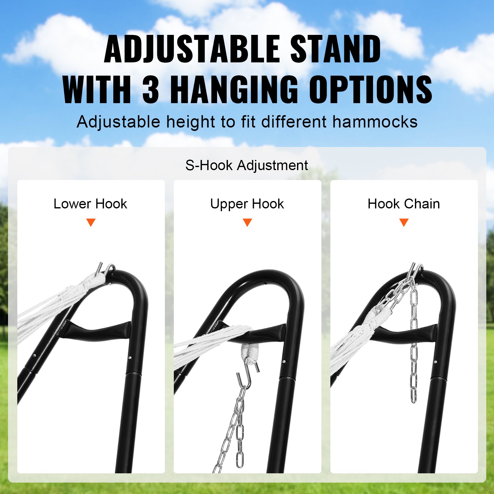 VEVOR Universal 2 Person Hammock Stand, Adjustable Heavy Duty 550 lbs Capacity Hammock Stand Fits 8-13 ft Hammocks for Outdoor and Indoor Portable Hammock Stand with Chain, Hook, and Carrying Bag