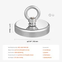 Fishing Magnet Super Strong Heavy Duty Rare Earth Neodymium Pull Force 1000 LBS