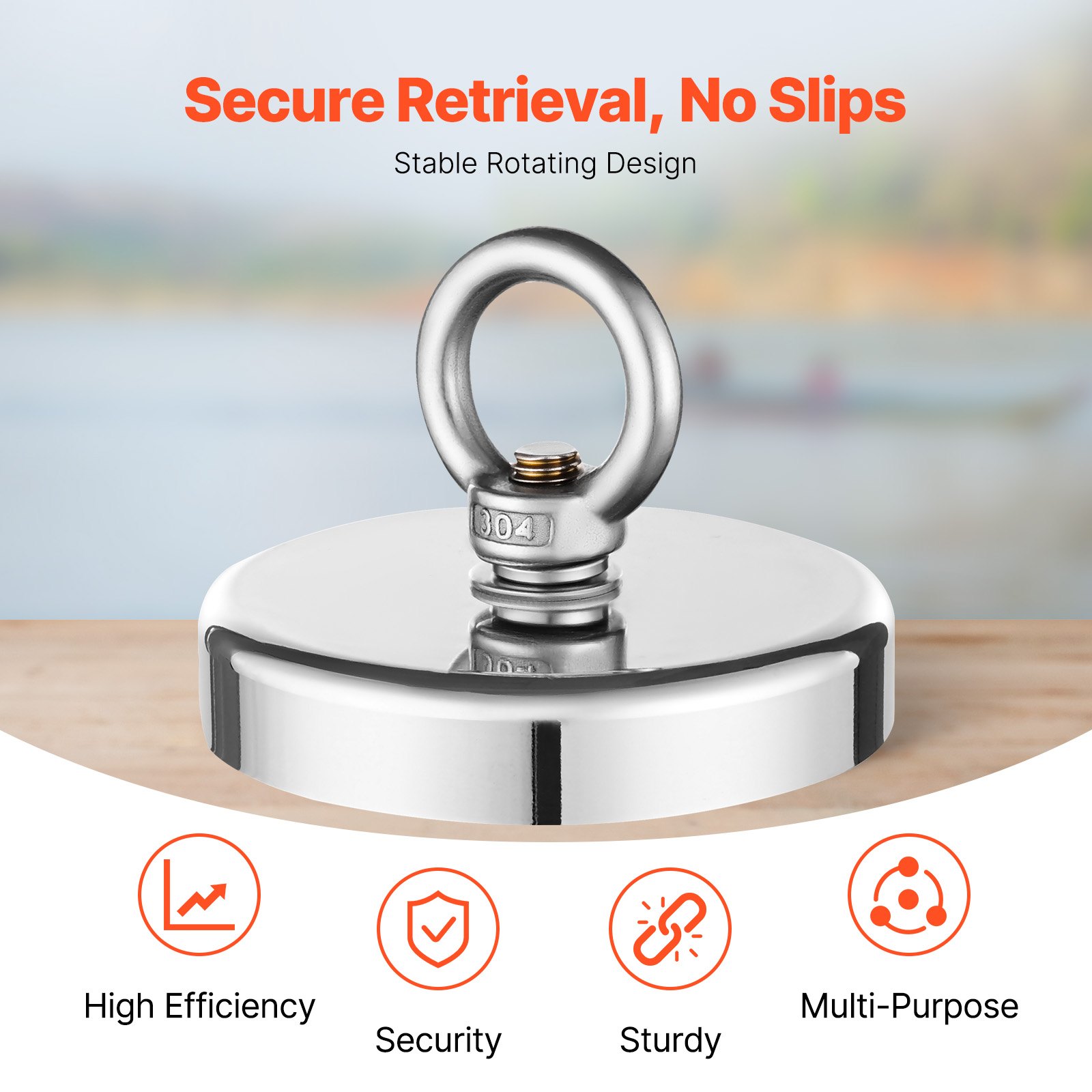 VEVOR Fishing Magnet, 1000 LBS/454 Kg Pulling Force Super Strong Neodymium Fishing Magnet, Rare Earth Magnet with Handle Diameter 2.72 in/69 mm for Retrieving in River, Magnetic Fishing, Heavy Hanging