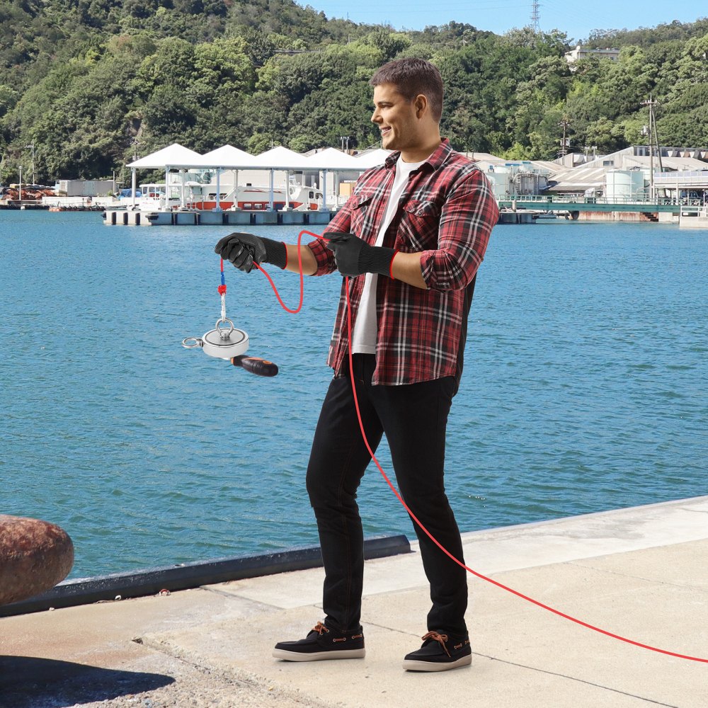 VEVOR Magnet Fishing Kit, 2000 LBS/907 Kg Double-Sided Pulling Force Strong Magnet Fishing Kit, Rare Earth Neodymium Magnetic Fishing Kit Includes Grappling Hook, Heavy Duty Rope, Gloves and Eyebolt