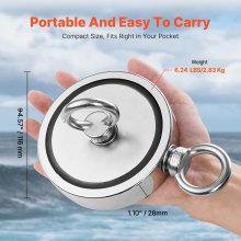 VEVOR 907 Kg Strong Fishing Magnet Kit Double Sided Pull Force Rope Carabiner