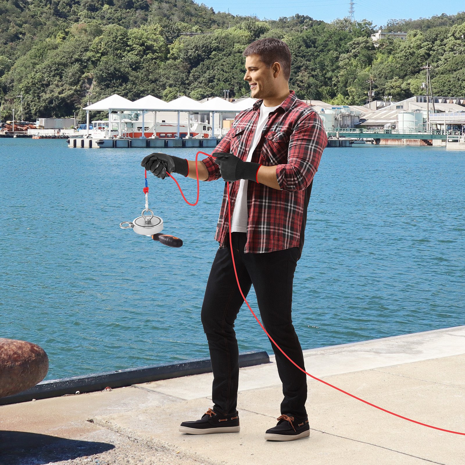 VEVOR Magnet Fishing Kit, 2000 LBS/907 Kg Double-Sided Pulling Force Strong Magnet Fishing Kit, Rare Earth Neodymium Magnetic Fishing Kit Includes Grappling Hook, Heavy Duty Rope, Gloves and Eyebolt