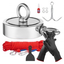 VEVOR 771 Kg Strong Fishing Magnet Kit Double Sided Pull Force Rope Carabiner