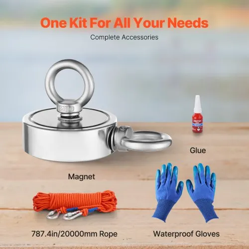 Kit De Pesca Con Imán De Neodimio - Fuerza De Tracción 907 Kg (2000 Lbs), Incluye Cuerda, Guantes Y Accesorios - Color Naranja