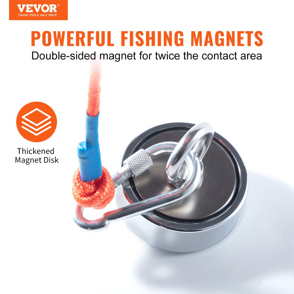 VEVOR VEVOR Magnet Fishing Kit, 1200lbs Pulling Force Double Sided Fishing  Magnets, 2.95inch Diameter Magnet with Rope, Grappling Hook, Gloves,  Waterproof Case, Threadlocker, Eye Bolt, for Fishing