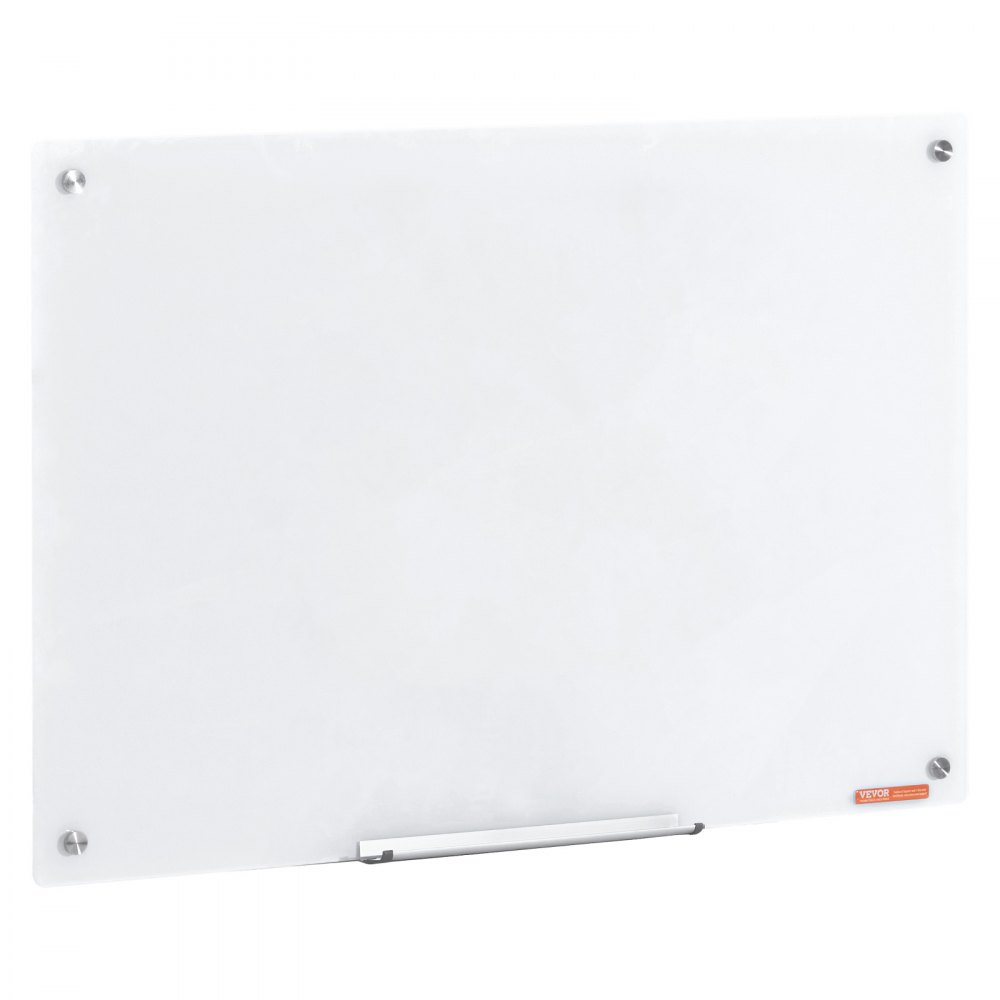 VEVOR Magnetic Glass Whiteboard, Dry Erase Board 900 x 600 mm, Wall-Mounted Large White Glassboard Frameless, with Marker Tray, an Eraser and 2 Markers, White