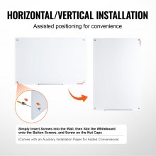 VEVOR Magnetic Glass Whiteboard, Dry Erase Board 36"x24", veggmontert stor hvit glasstavle uten ramme, med markeringsbrett, et viskelær og 2 markører, hvit