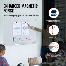 VEVOR Magnetic Glass Whiteboard, Dry Erase Board 36"x24", Wall-Mounted Large White Glassboard Frameless, with Marker Tray, an Eraser and 2 Markers, White