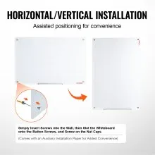 VEVOR Magnetic Glass Whiteboard, Dry Erase Board 36"x24", Wall-Mounted Large White Glassboard Frameless, with Marker Tray, an Eraser and 2 Markers, White