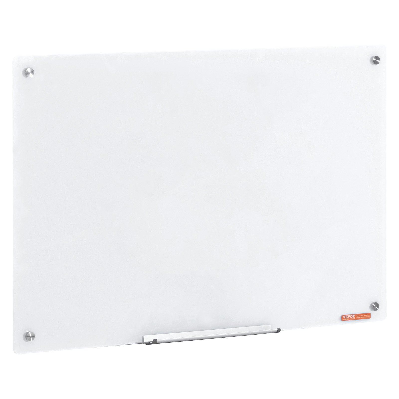 VEVOR Magnetic Glass Whiteboard, Dry Erase Board 900 x 600 mm, Wall-Mounted Large White Glassboard Frameless, with Marker Tray, an Eraser and 2 Markers, White