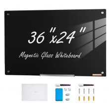 Tablă albă din sticlă magnetică VEVOR, tablă cu ștergere uscată 36"x24", tabla mare de sticlă albă, montată pe perete, fără cadru, cu tavă de marcare, o gumă de șters și 2 marcatoare, negru