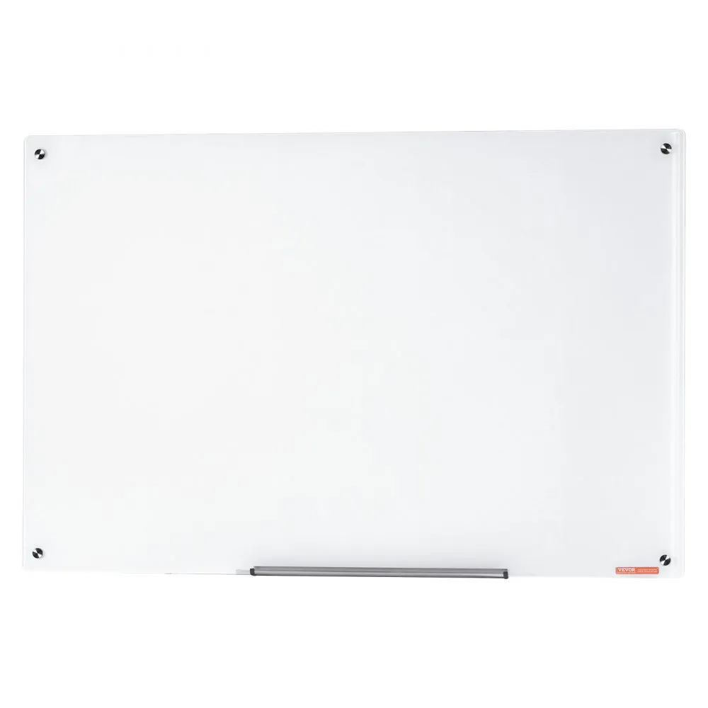 VEVOR Magnetic Glass Whiteboard, Dry Erase Board 48"x32", Wall-Mounted Large White Glassboard Frameless, with Marker Tray, an Eraser and 2 Markers, White