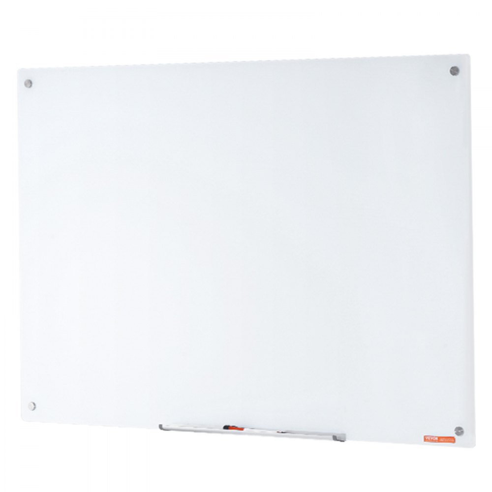 VEVOR Magnetic Glass Whiteboard, Dry Erase Board 48"x32", Wall-Mounted Large White Glassboard Frameless, with Marker Tray, an Eraser and 2 Markers, White