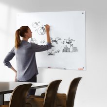 VEVOR Magnetic Glass Whiteboard, Dry Erase Board 48"x32", Wall-Mounted Large White Glassboard Frameless, with Marker Tray, an Eraser and 2 Markers, White