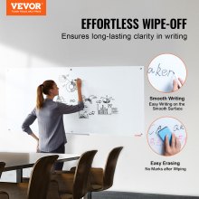 Whiteboard VEVOR Magnetic Glass, Dry Erase Board 72"x36", Επιτοίχια Μεγάλη Λευκή Γυάλινη Πίνακας χωρίς πλαίσιο, με Δίσκο μαρκαδόρου, Γόμα και 2 Μαρκαδόρους, Λευκό