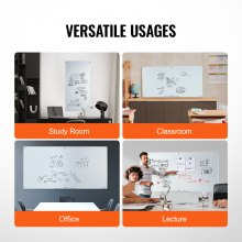 VEVOR Magnetic Glass Whiteboard, Dry Erase Board 72"x36", väggmonterad stor vit glastavla utan ram, med markörbricka, ett suddgummi och 2 markörer, vit