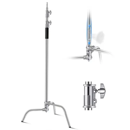 VEVOR C Stand, Max Height 10.83 ft/330 cm, Stainless Steel Heavy Duty Photography Light Stand with 4.8-9.8 ft Adjustable Height, 44 lbs/20 kg Load Capacity for Studio Softbox, Monolight, Reflector
