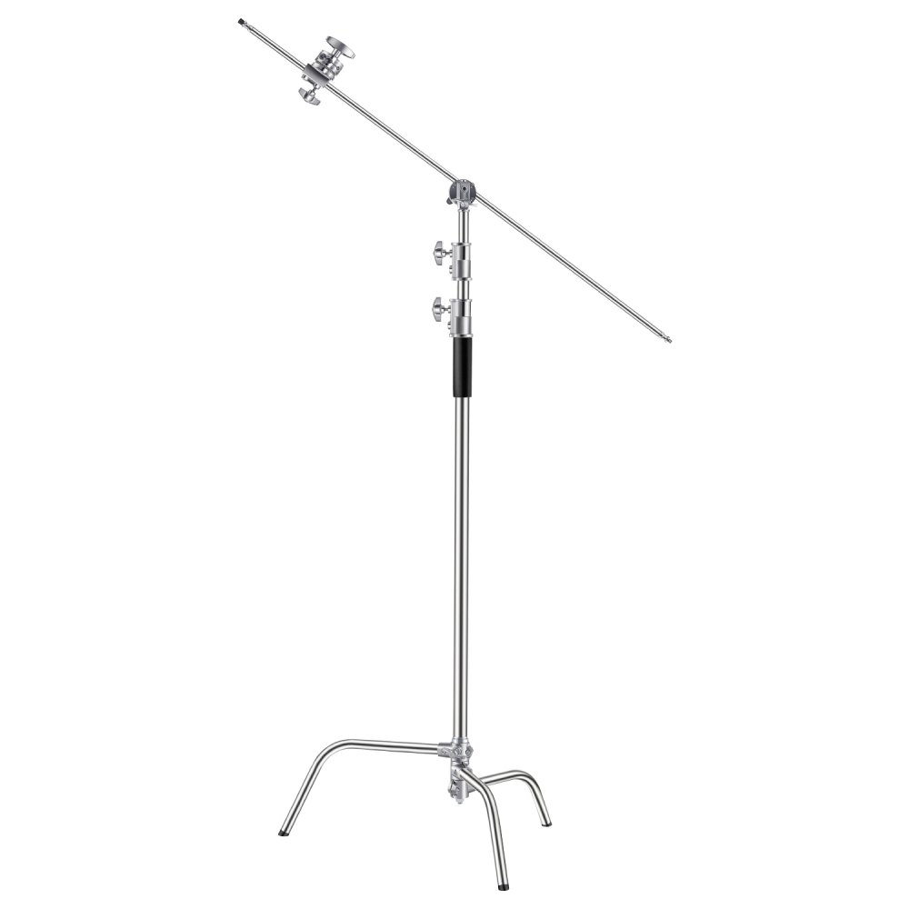 VEVOR C Stand with Boom Arm, Max Height 10.83 ft/330 cm, Stainless Steel Heavy Duty Photography Light Stand with 4.8-9.8 ft Adjustable Height, 2 Grip Head for Studio Monolight, Softbox, Reflector