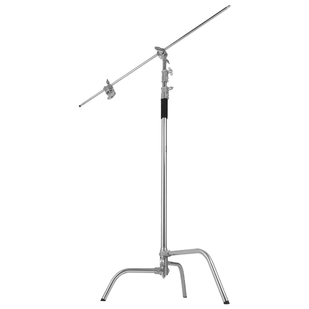 VEVOR C Stand with Boom Arm, Max Height 10.83 ft/330 cm, Stainless Steel Heavy Duty Photography Light Stand with 4.8-9.8 ft Adjustable Height, 2 Grip Head for Studio Monolight, Softbox, Reflector