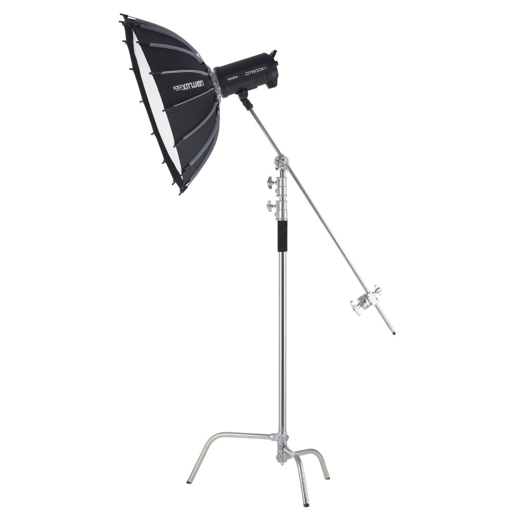 VEVOR C Stand with Boom Arm, Max Height 10.83 ft/330 cm, Stainless Steel Heavy Duty Photography Light Stand with 4.8-9.8 ft Adjustable Height, 2 Grip Head for Studio Monolight, Softbox, Reflector