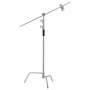 Soporte VEVOR C con brazo articulado, altura máxima de 330 cm, soporte de iluminación para fotografía de acero inoxidable resistente con altura ajustable de 1,5 a 3 m, cabezal de 2 agarres para monolight de estudio, softbox y reflector.