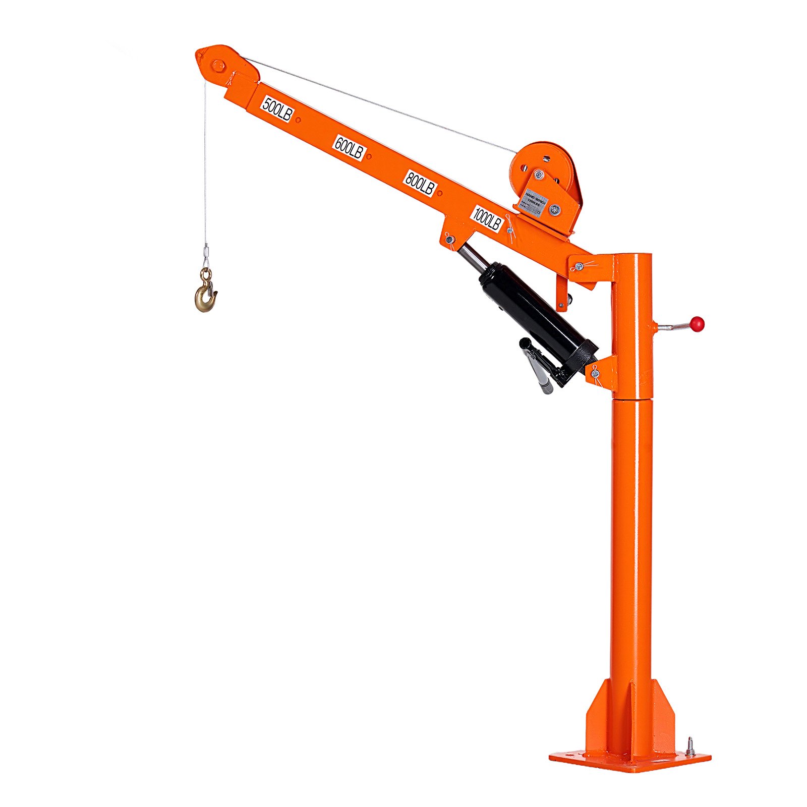 VEVOR Truck Crane, 453.6 kg Manual Pickup Hitch Crane Truck-Mounted with Hand Winch & 8T Hydraulic Jack, 360° Rotating Telescopic Boom, Foldable Truck Bed Jib for Machine Lumber Equipment Lifting