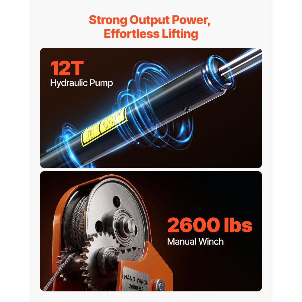 VEVOR Truck Crane, 907.2 kg Manual Pickup Truck Crane Truck-Mounted with Hand Winch & 12T Hydraulic Jack, 360° Rotating Telescopic Boom, Foldable Truck Bed Jib for Machine Lumber Equipment Lifting