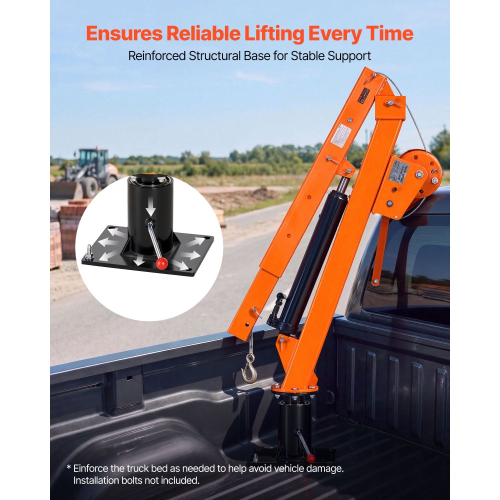 VEVOR Truck Crane, 907.2 kg Manual Pickup Truck Crane Truck-Mounted with Hand Winch & 12T Hydraulic Jack, 360° Rotating Telescopic Boom, Foldable Truck Bed Jib for Machine Lumber Equipment Lifting