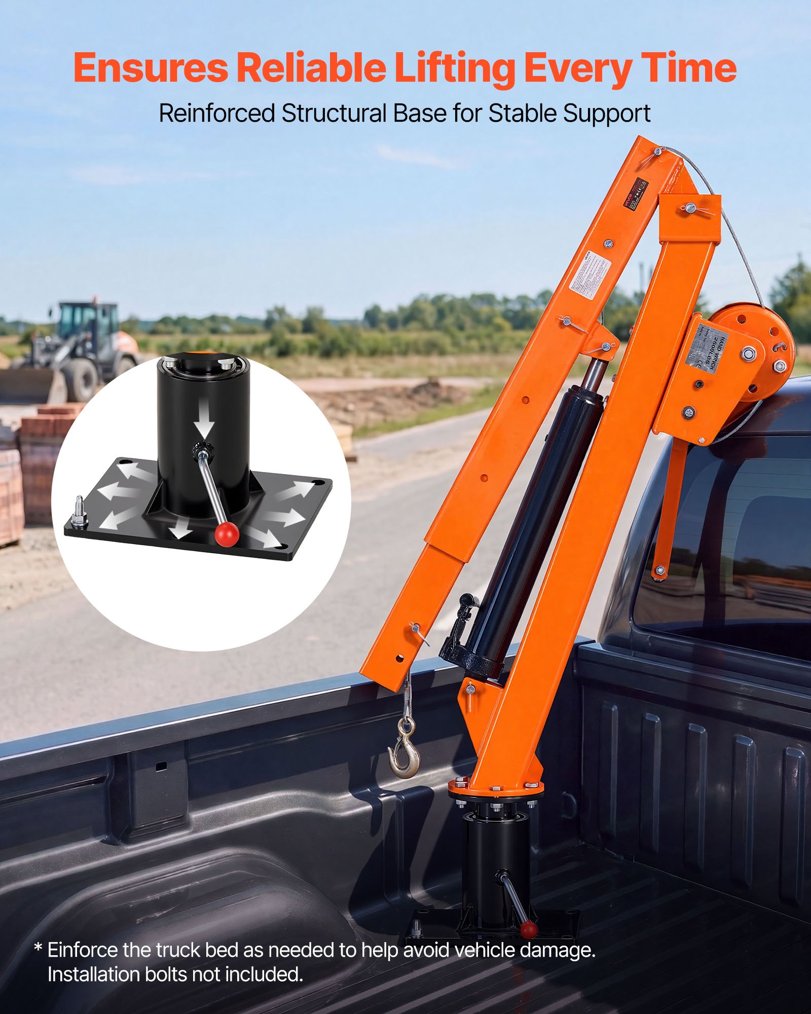VEVOR Truck Crane, 907.2 kg Manual Pickup Truck Crane Truck-Mounted with Hand Winch & 12T Hydraulic Jack, 360° Rotating Telescopic Boom, Foldable Truck Bed Jib for Machine Lumber Equipment Lifting