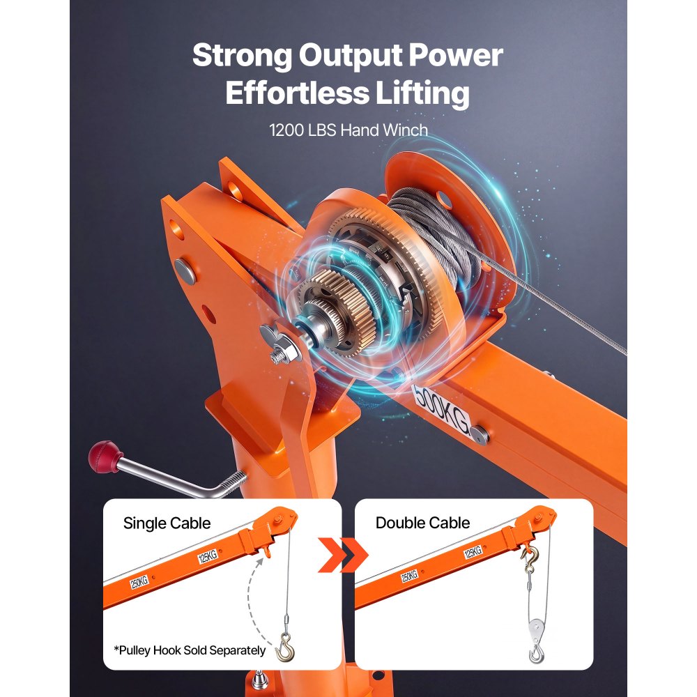 VEVOR Truck Crane, 1100 lbs Manual Pickup Truck Crane with Hand Winch, 360° Rotating Telescopic Boom, Premium Galvanized Steel, Foldable Pickup Bed Jib for Machine Lumber Attic Heavy Load Lifting