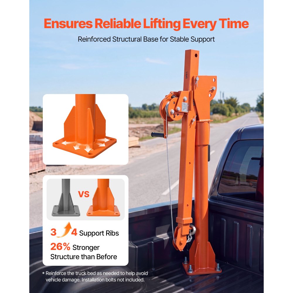 VEVOR Truck Crane, 1100 lbs Manual Pickup Truck Crane with Hand Winch, 360° Rotating Telescopic Boom, Premium Galvanized Steel, Foldable Pickup Bed Jib for Machine Lumber Attic Heavy Load Lifting