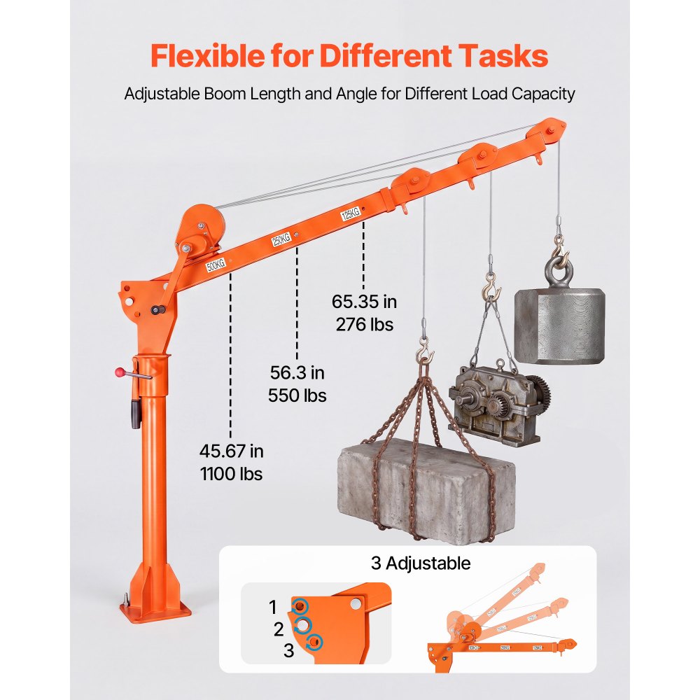VEVOR Truck Crane, 1100 lbs Manual Pickup Truck Crane with Hand Winch, 360° Rotating Telescopic Boom, Premium Galvanized Steel, Foldable Pickup Bed Jib for Machine Lumber Attic Heavy Load Lifting