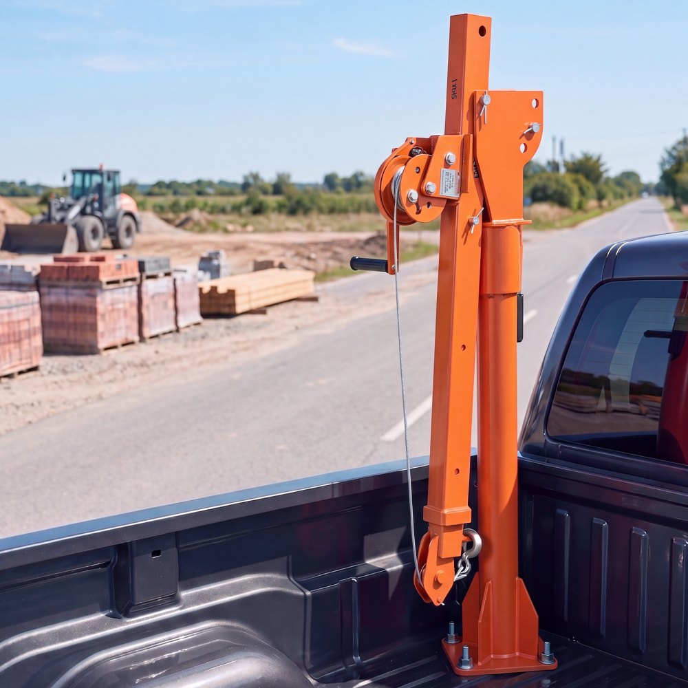 VEVOR Truck Crane, 1100 lbs Manual Pickup Truck Crane with Hand Winch, 360° Rotating Telescopic Boom, Premium Galvanized Steel, Foldable Pickup Bed Jib for Machine Lumber Attic Heavy Load Lifting