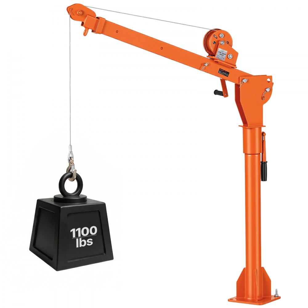 VEVOR Truck Crane, 1100 lbs Manual Pickup Truck Crane with Hand Winch, 360° Rotating Telescopic Boom, Premium Galvanized Steel, Foldable Pickup Bed Jib for Machine Lumber Attic Heavy Load Lifting