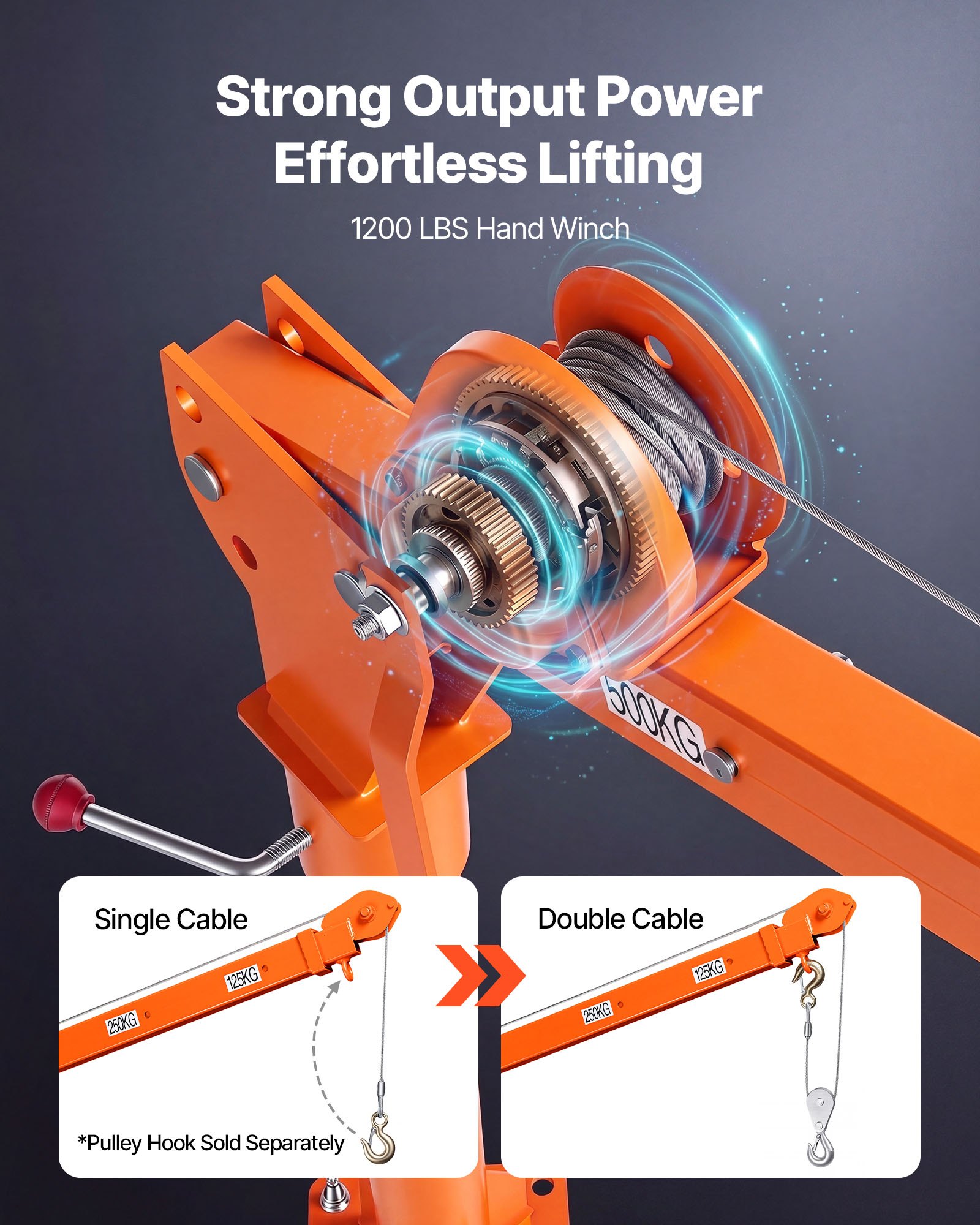 VEVOR Truck Crane, 1100 lbs Manual Pickup Truck Crane with Hand Winch, 360° Rotating Telescopic Boom, Premium Galvanized Steel, Foldable Pickup Bed Jib for Machine Lumber Attic Heavy Load Lifting