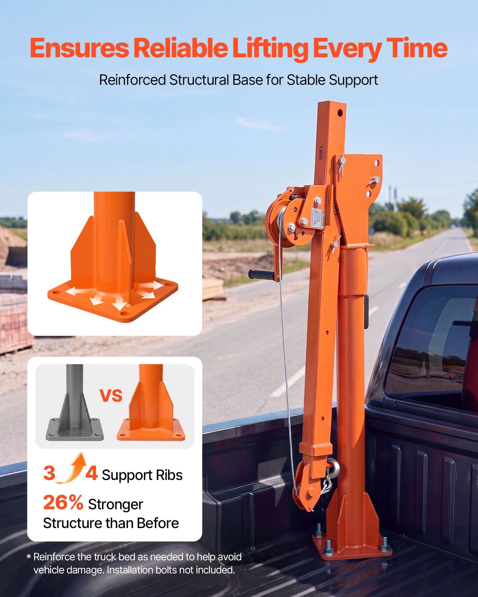 VEVOR Truck Crane, 1100 lbs Manual Pickup Truck Crane with Hand Winch, 360° Rotating Telescopic Boom, Premium Galvanized Steel, Foldable Pickup Bed Jib for Machine Lumber Attic Heavy Load Lifting