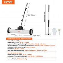 VEVOR 24-Inch Magnetic Sweeper with Wheels Telescoping Magnetic Pickup Tool